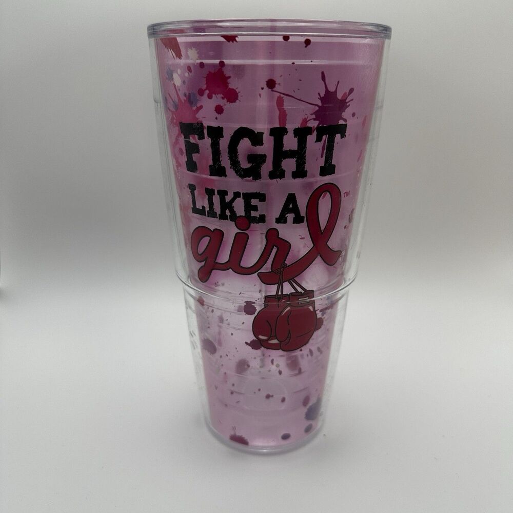 Large Tervis Tumblers, 24 Ounces Fight Like A Girl‎ Pink NO LID
